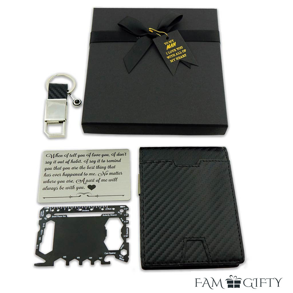 Valentine's Wallet And Projection Keychain Gift Set For Man