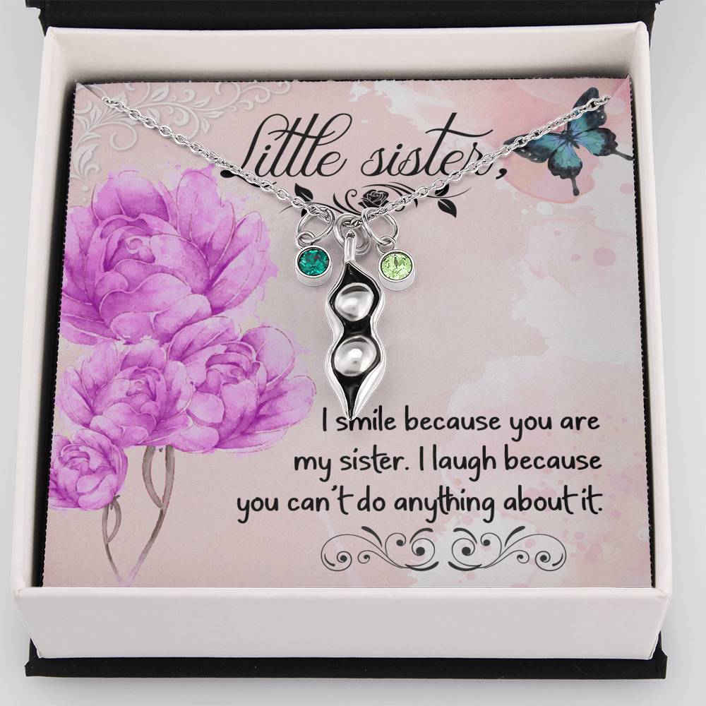 To My Little Sister In Pea In The Pod Birthstone Necklace