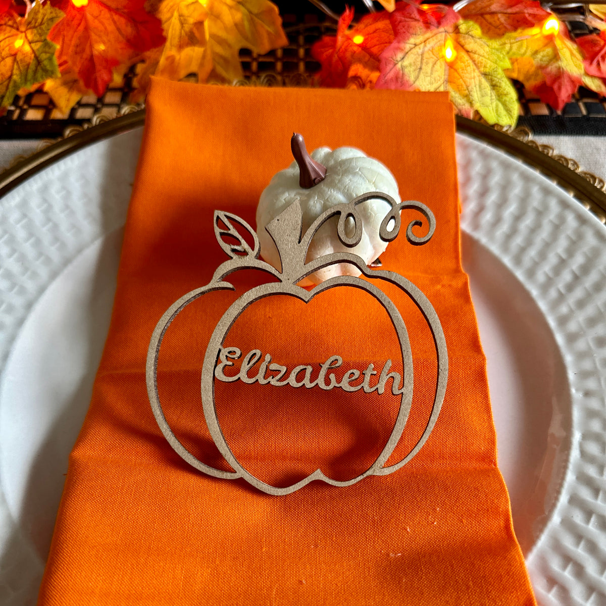 Fall Festive Personalized Pumpkin Name Wooden Tags