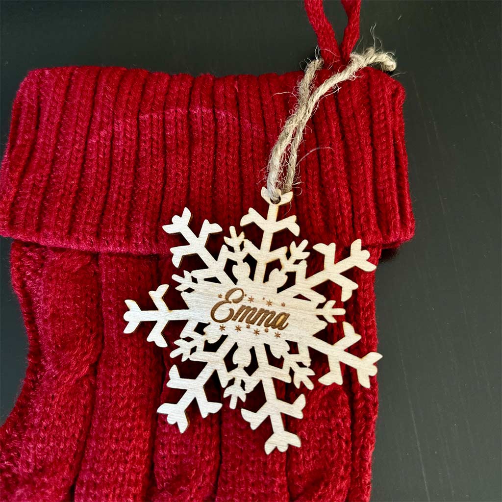 Personalized Snowflake Stocking Wooden Name Tag