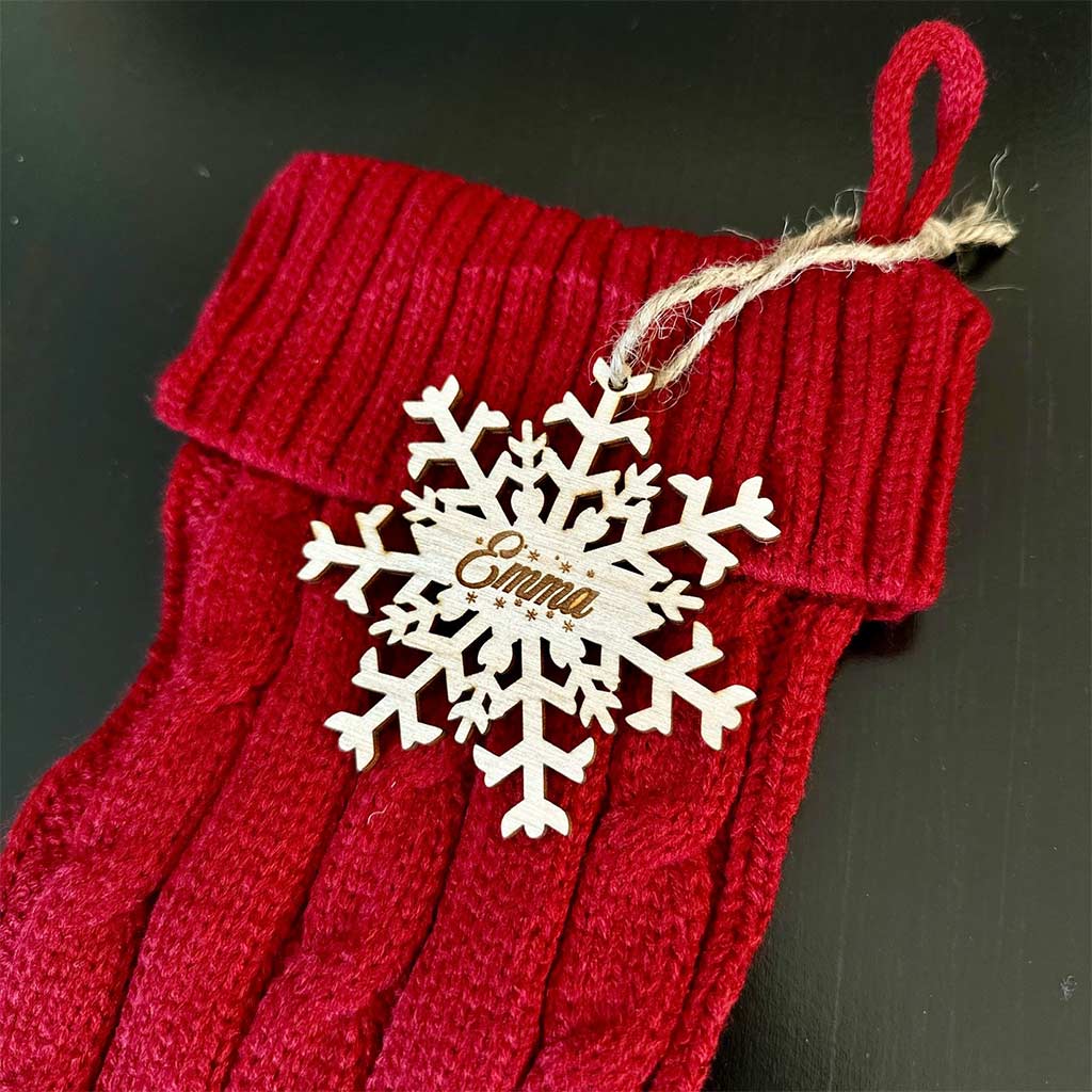 Personalized Snowflake Stocking Wooden Name Tag