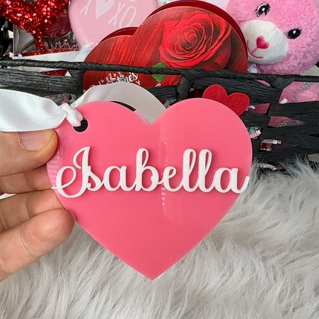 Valentine&#39;s Day Personalized Name Gift Basket Heart Gift Tag