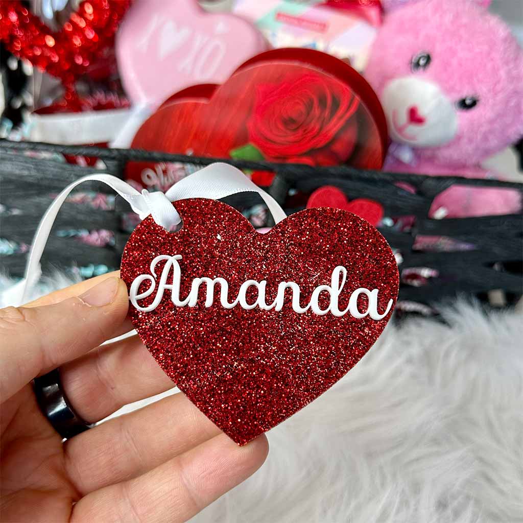 Valentine&#39;s Day Personalized Name Gift Basket Heart Gift Tag