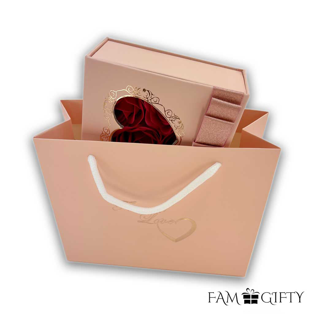 Half Dozen Mini Roses Jewelry Box with Love Necklace Set