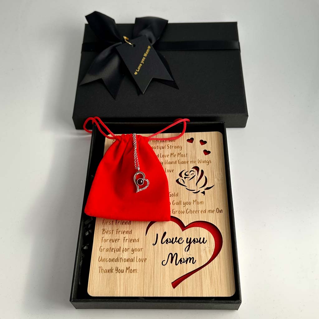 To The World You Are A Mother Projection Necklace With Wooden Bamboo Plaque Set