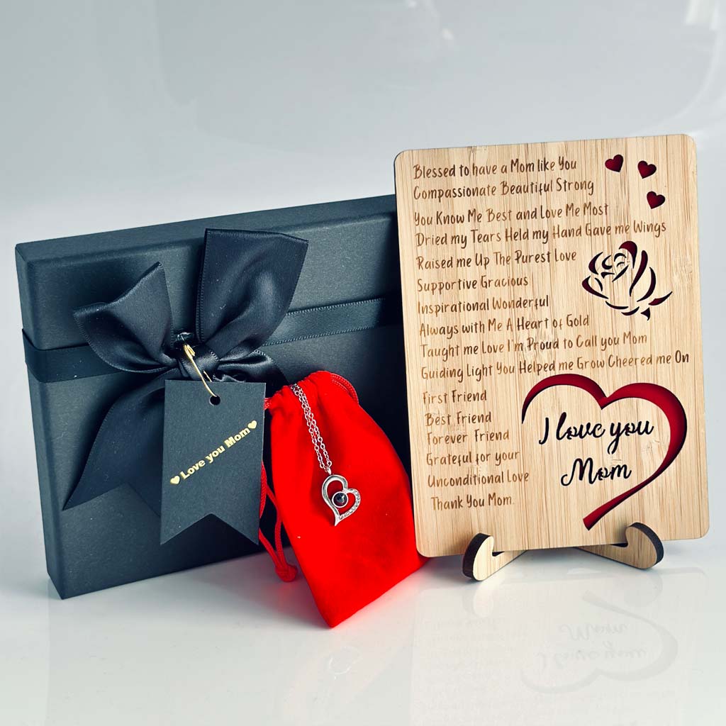 To The World You Are A Mother Projection Necklace With Wooden Bamboo Plaque Set