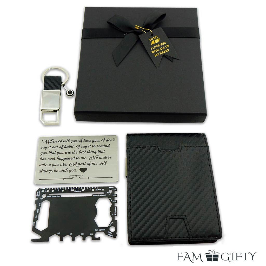 Valentine&#39;s Wallet And Projection Keychain Gift Set For Man
