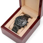 Engraved Black Chronograph Watch For Husband